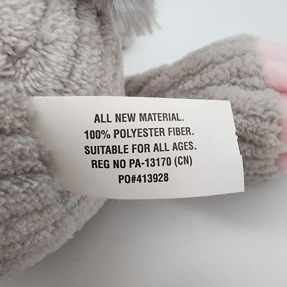 Burton + Burton Corduroy Ribbed Hippo Plush 12” Gray Pink Bow Stuffed Animal Toy